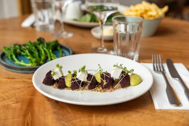 Beetroot starter with avocado mousse and feta